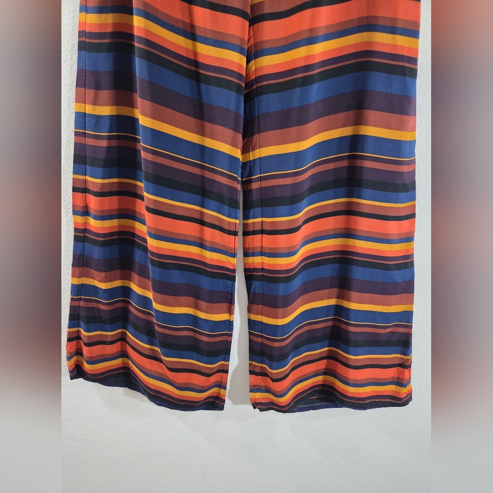 ZARA Basic Striped Jewel-Tone Mutli-Color Wide Leg Lightweight Trouser Pants - Picture 4 of 7